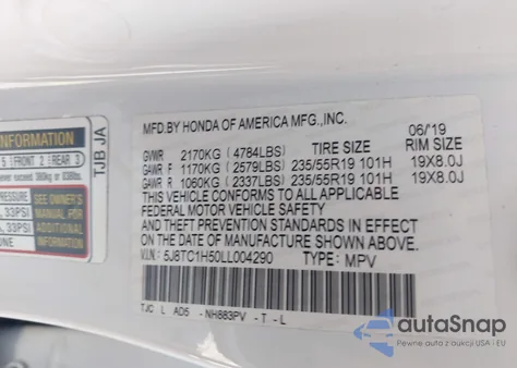 2020 Acura Rdx Technology Package из США, поврежденный, VIN 5J8TC1H50LL004290